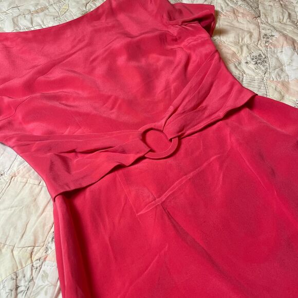 maggy london vintage y2k belted short sleeve hot pink dress 100% silk size 10 - Picture 5 of 6